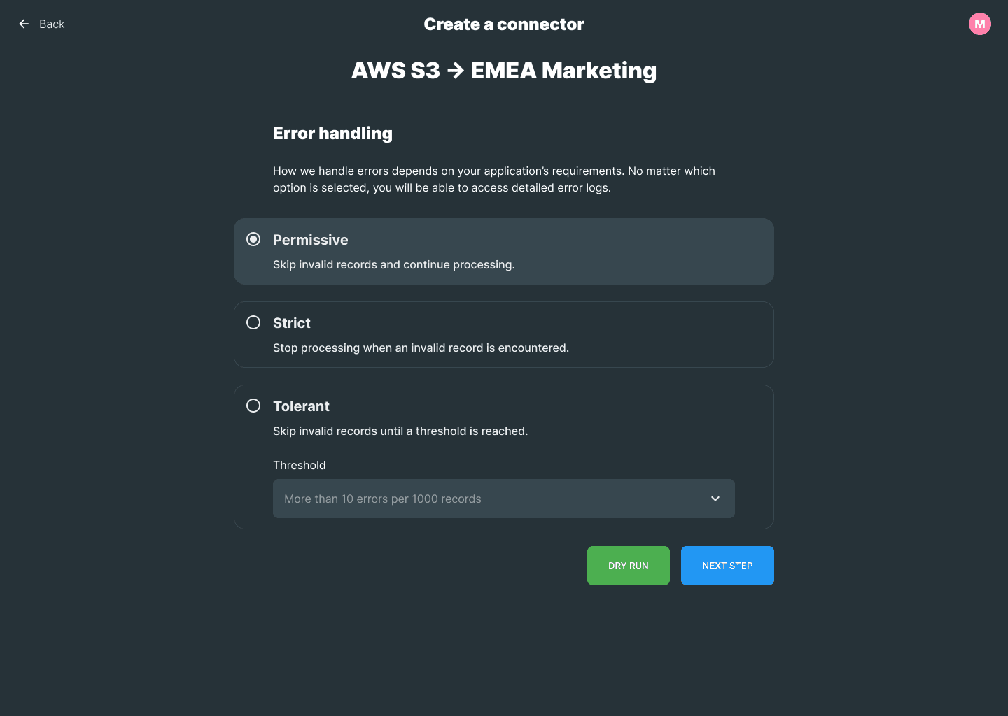 General System SaaS Platform error handling screen