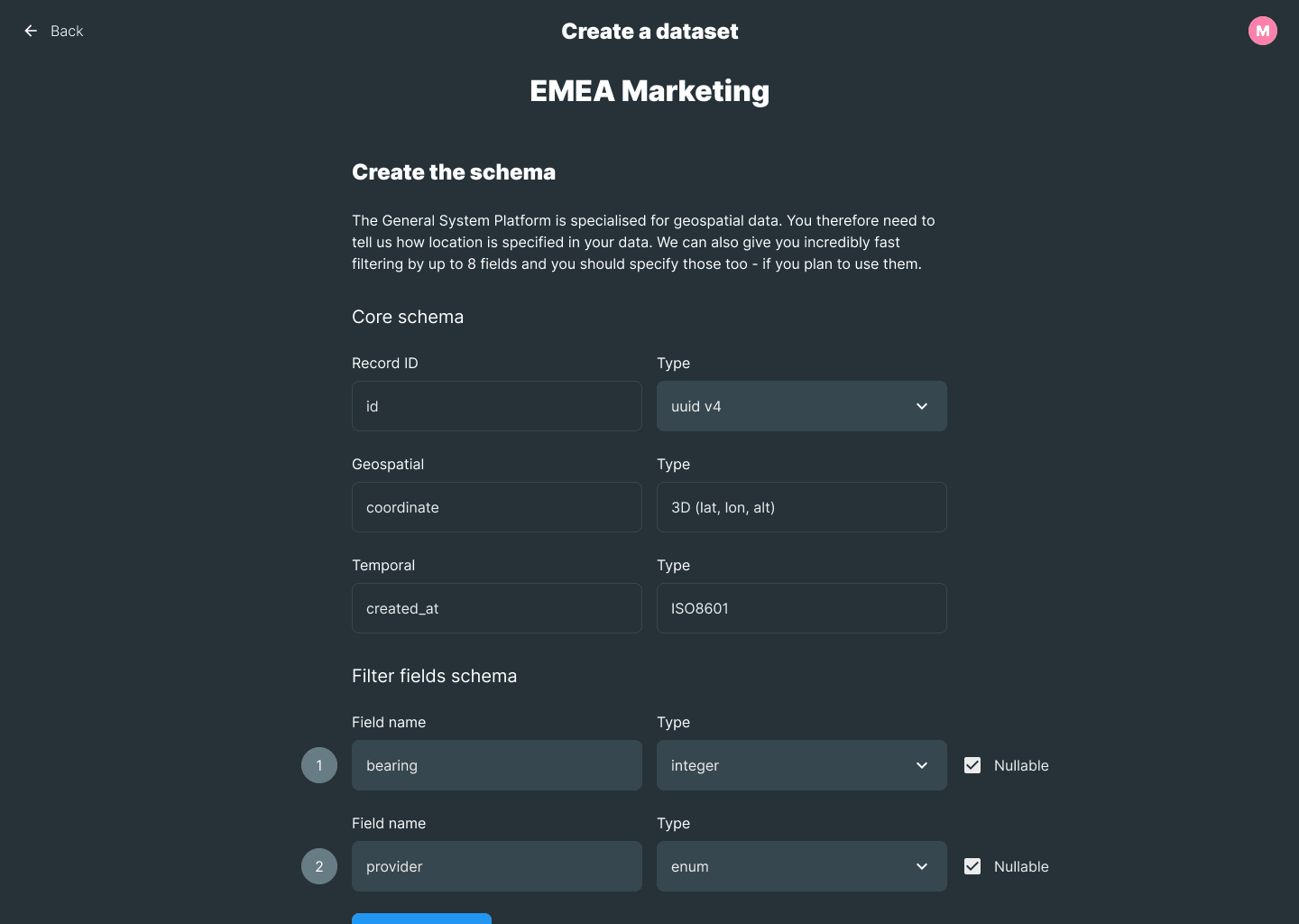 General System SaaS Platform schema config screen